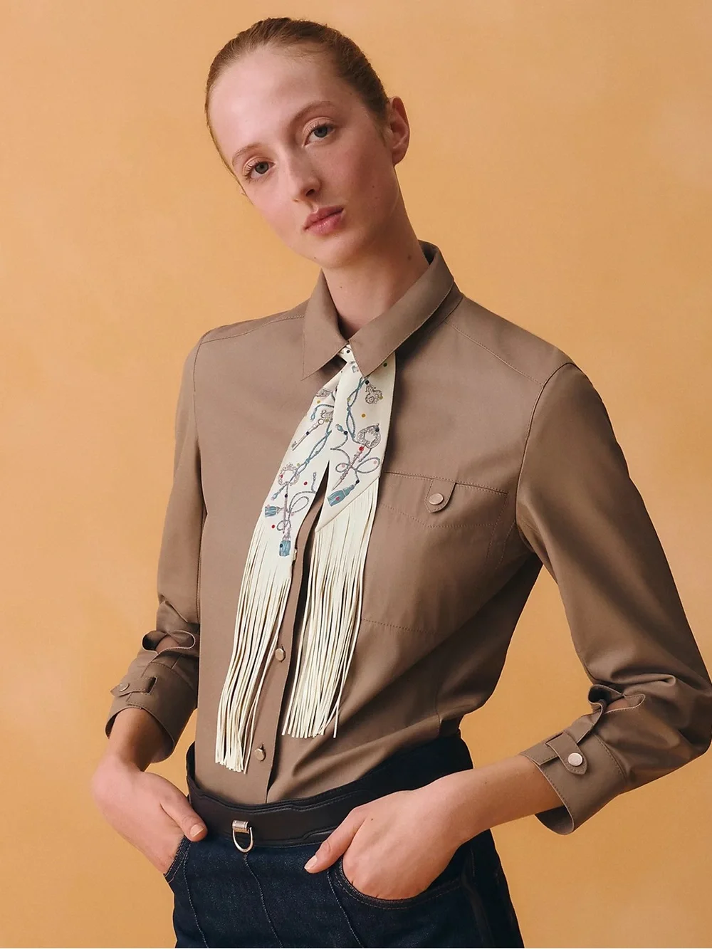 Twilly silk ribbon with leather fringes (100% silk)